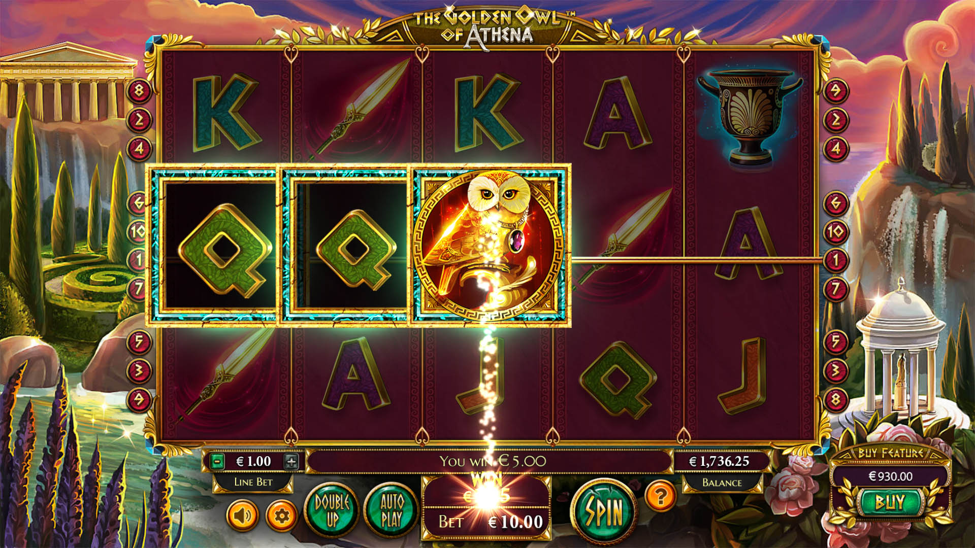 BetSoft The Golden Owl of Athena Screenshot
